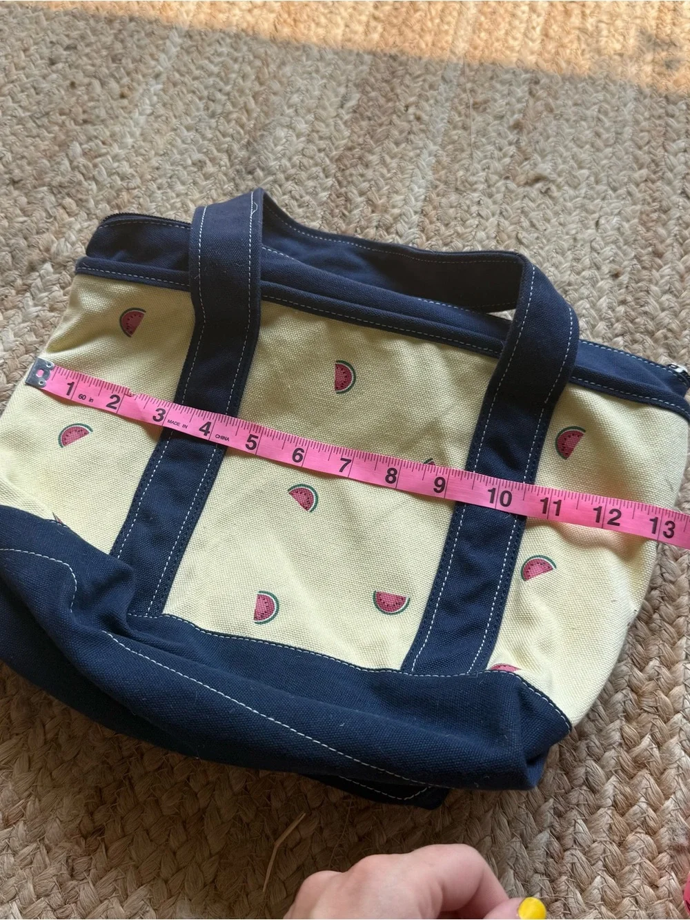 Canvas Tote Bag Cream Navy Blue Medium Watermelon Fruit Print Boat Beach Summer